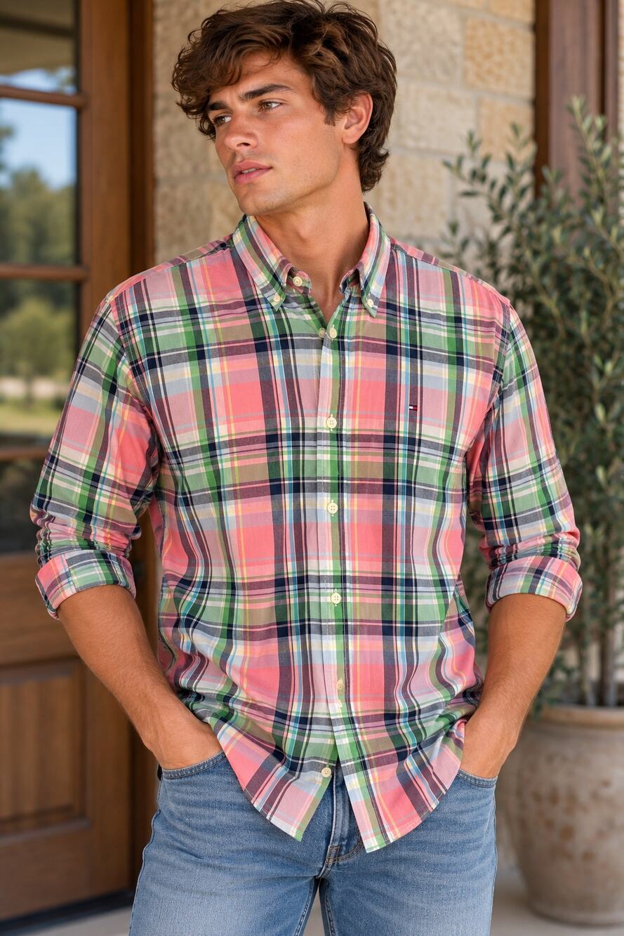 Tommy Hilfiger Men’s Multicolor Plaid Button Down Shirt M